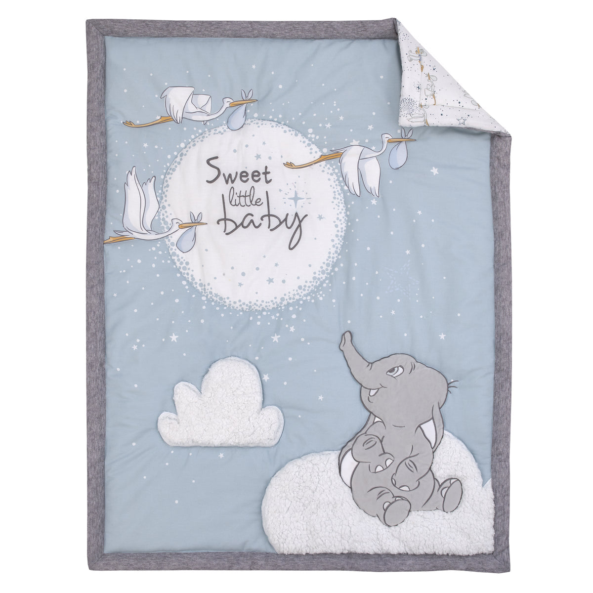 Dumbo Sweet Little Baby Storks, Stars, Clouds and Moon 3 Piece Nursery Crib Bedding Set