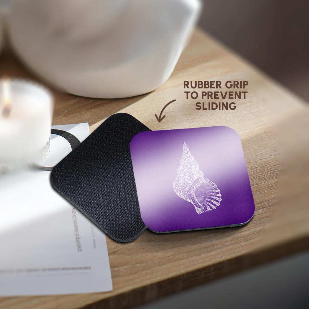 3dRose InspirationzStore- Purple Conical seashell print white beach sea shell spiral- Coasters