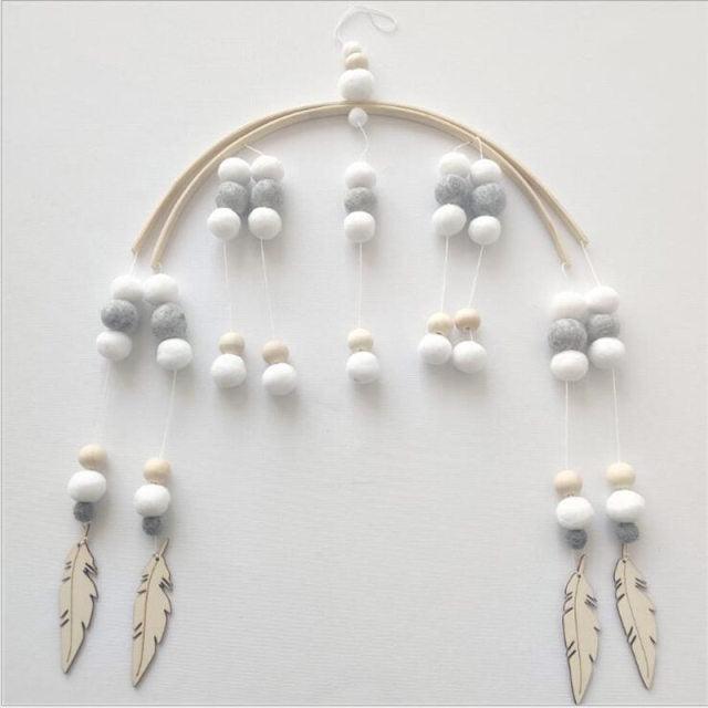 Wooden Beads Wind Chimes With Wool Balls Wooden Wind Chime Nursery Mobile