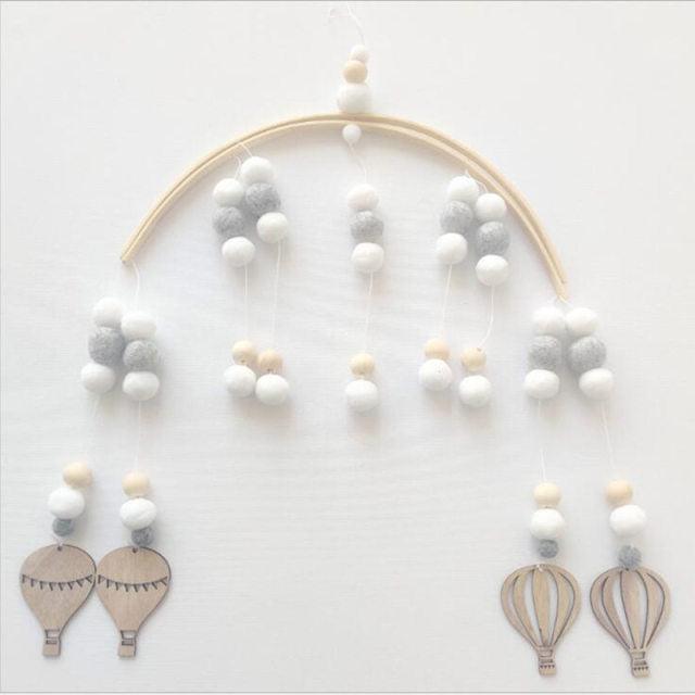 Wooden Beads Wind Chimes With Wool Balls Wooden Wind Chime Nursery Mobile