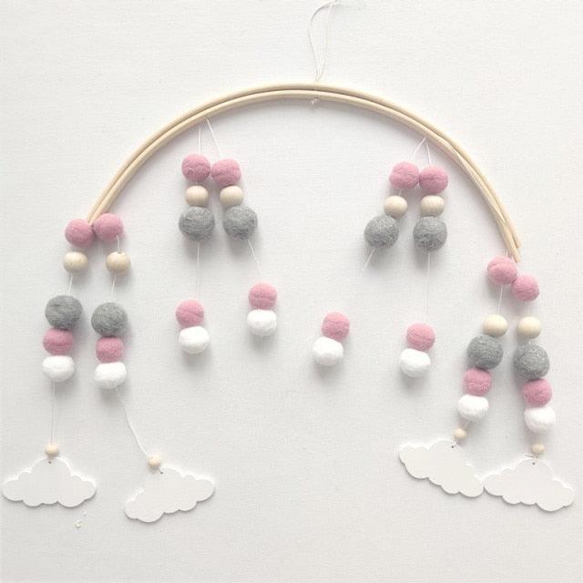 Wooden Beads Wind Chimes With Wool Balls Wooden Wind Chime Nursery Mobile