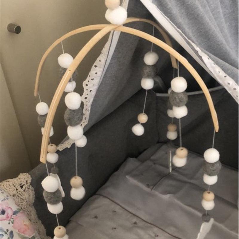 Wooden Beads Wind Chimes With Wool Balls Wooden Wind Chime Nursery Mobile