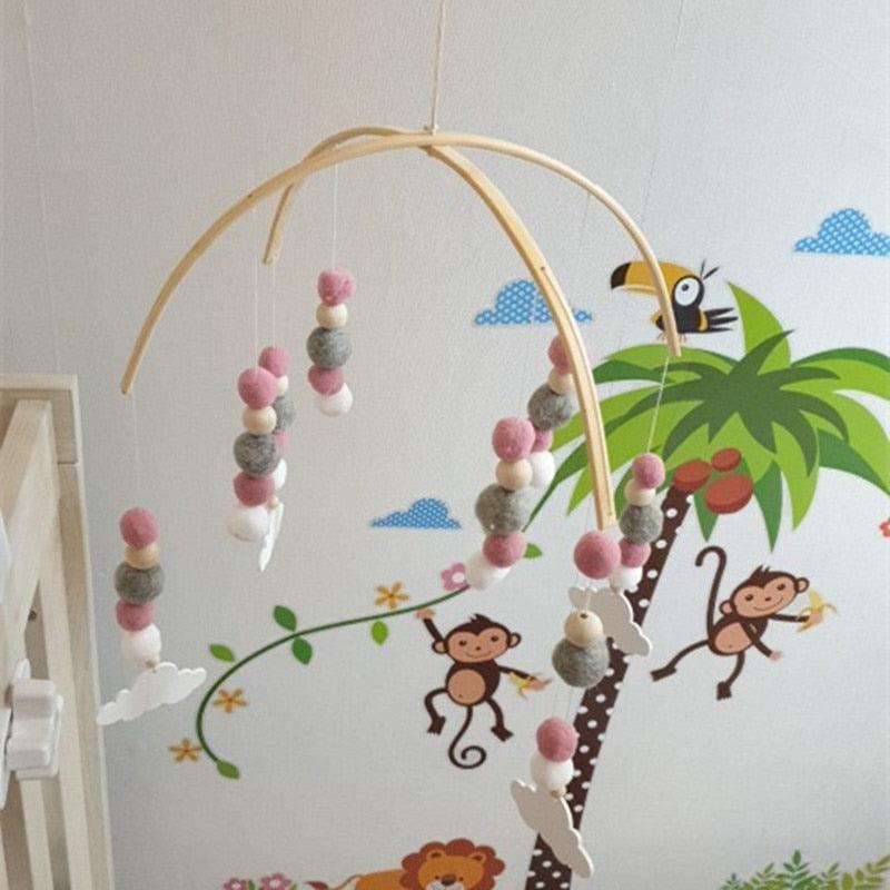 Wooden Beads Wind Chimes With Wool Balls Wooden Wind Chime Nursery Mobile