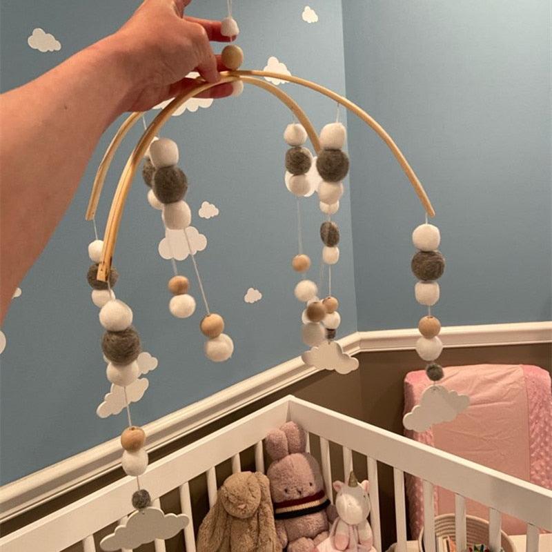 Wooden Beads Wind Chimes With Wool Balls Wooden Wind Chime Nursery Mobile