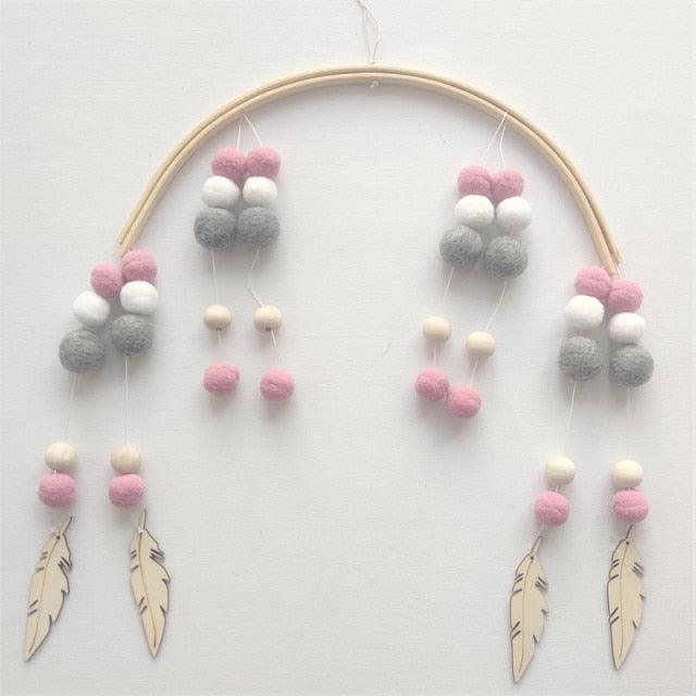 Wooden Beads Wind Chimes With Wool Balls Wooden Wind Chime Nursery Mobile