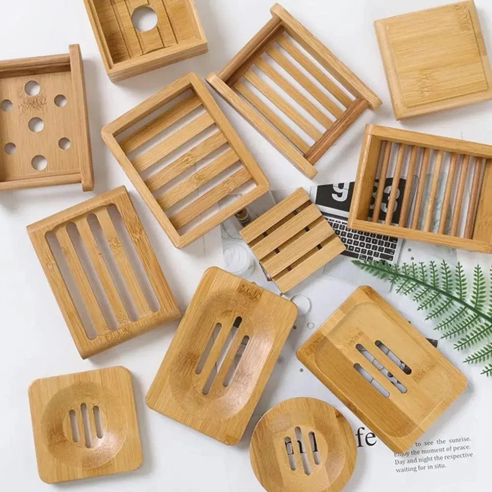 Wooden Natural Bamboo Soap Dishes Tray Holder Storage Soap Rack Plate Box pick variety