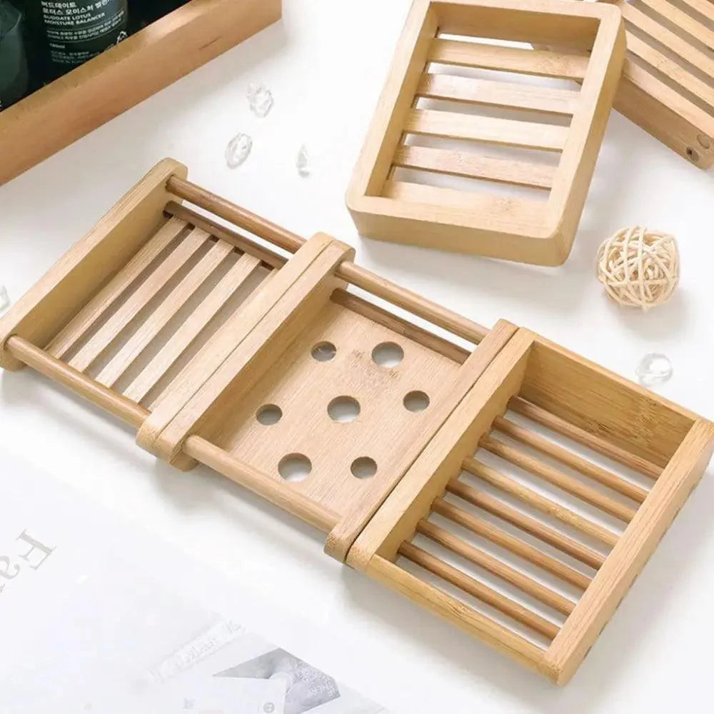 Wooden Natural Bamboo Soap Dishes Tray Holder Storage Soap Rack Plate Box pick variety
