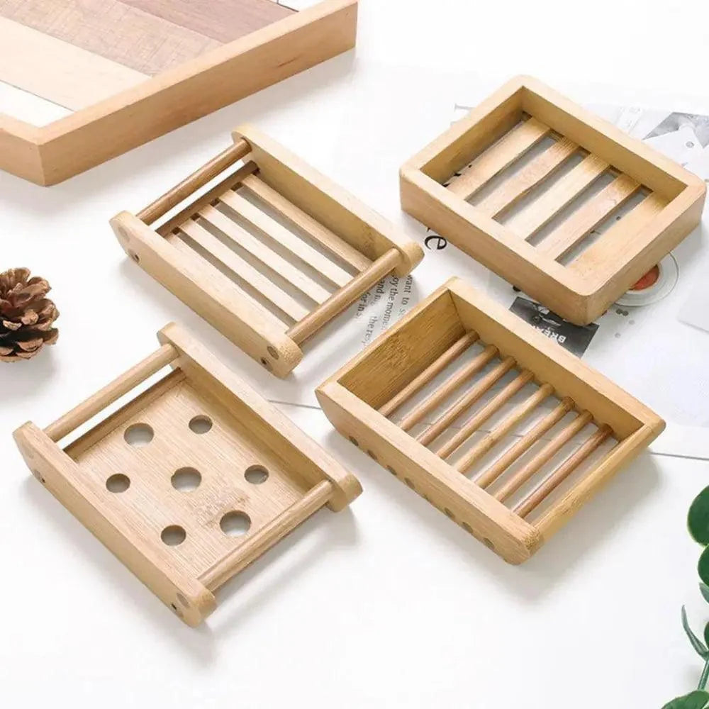 Wooden Natural Bamboo Soap Dishes Tray Holder Storage Soap Rack Plate Box pick variety