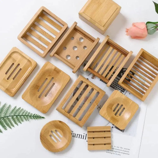 Wooden Natural Bamboo Soap Dishes Tray Holder Storage Soap Rack Plate Box pick variety