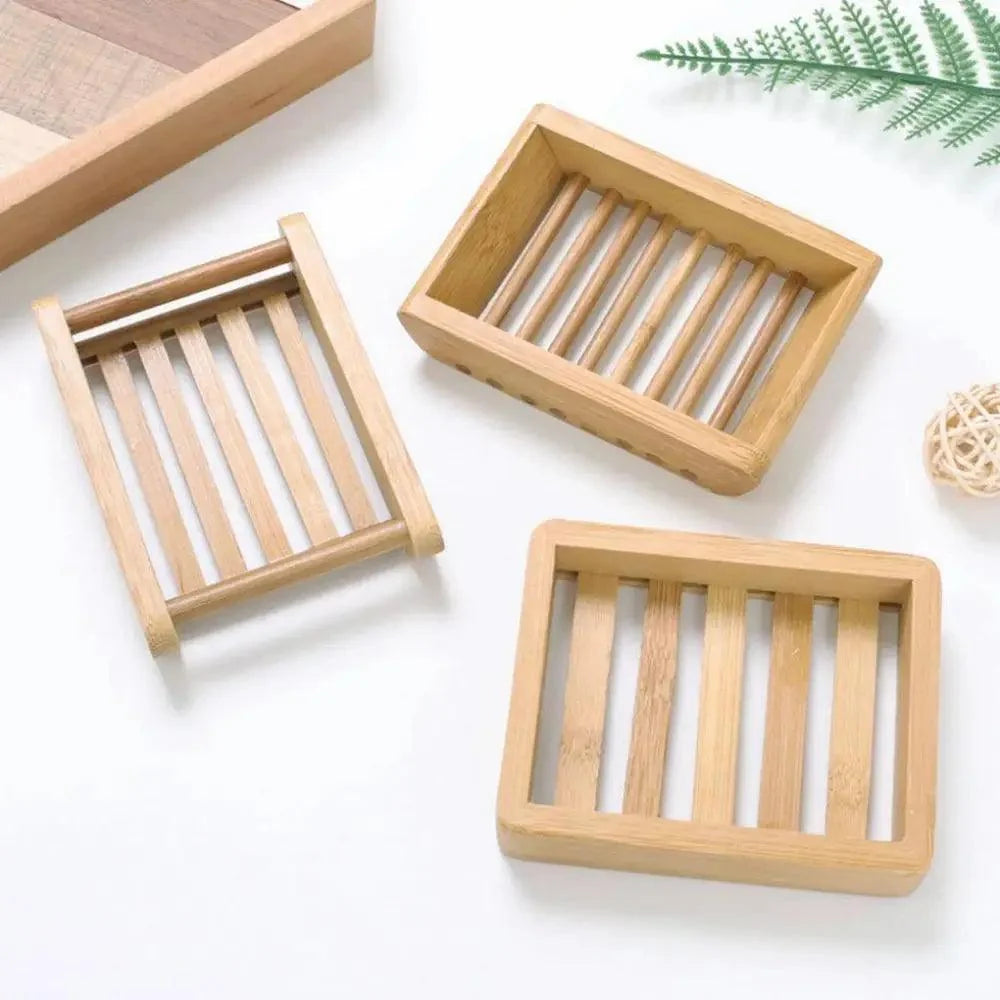 Wooden Natural Bamboo Soap Dishes Tray Holder Storage Soap Rack Plate Box pick variety