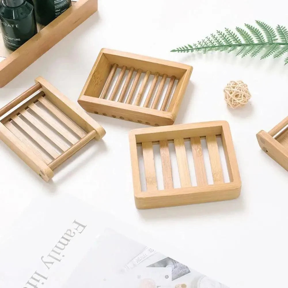 Wooden Natural Bamboo Soap Dishes Tray Holder Storage Soap Rack Plate Box pick variety