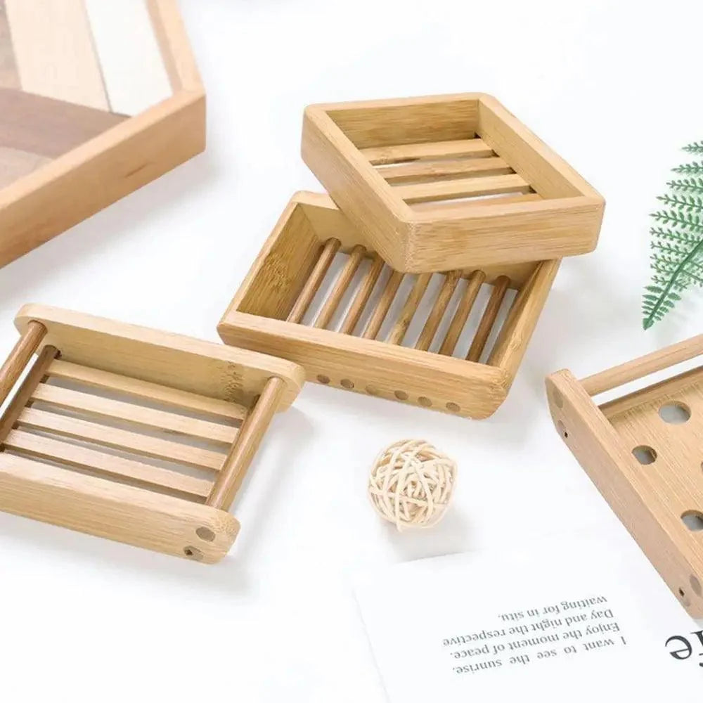 Wooden Natural Bamboo Soap Dishes Tray Holder Storage Soap Rack Plate Box pick variety
