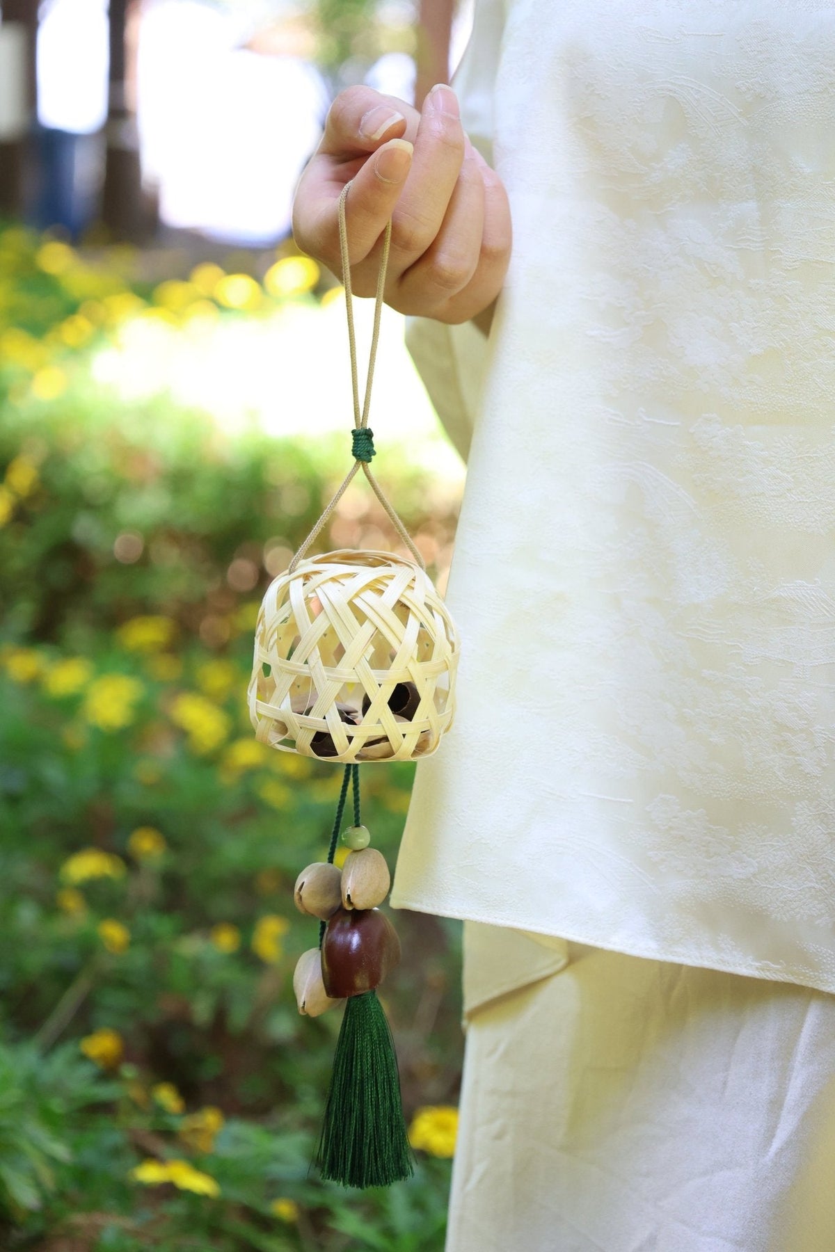 "The Bamboo Lantern" - Hand-Woven Cage Charm